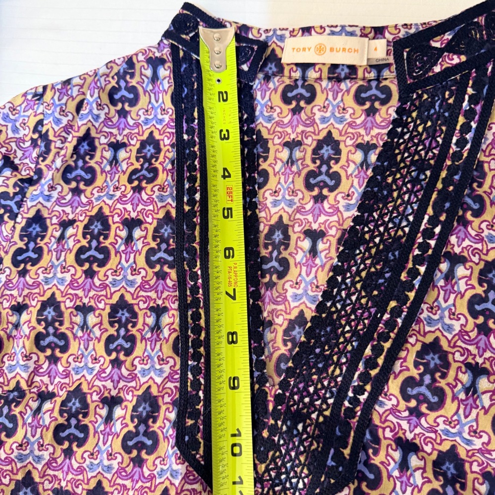 Tory Burch Damask Crochet Trim Tunic Top Sz 4 Boho Resort Wear preppy designer - Picture 13 of 14